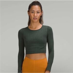 Lululemon Smoked Spruce Green Ebb to Street Cropped Long Sleeve Shirt Size 8